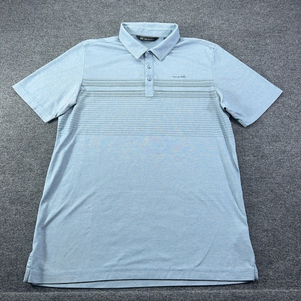 Travis Mathew Mens Blue Striped Pima Cotton Blend Short Sleeve Polo‎ Shirt L
